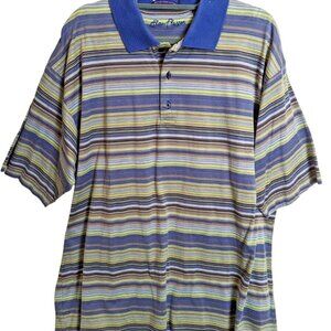 Alan Flusser Men size XL Polo Blue Green Stripes Golf Casual Mercerized Cotton